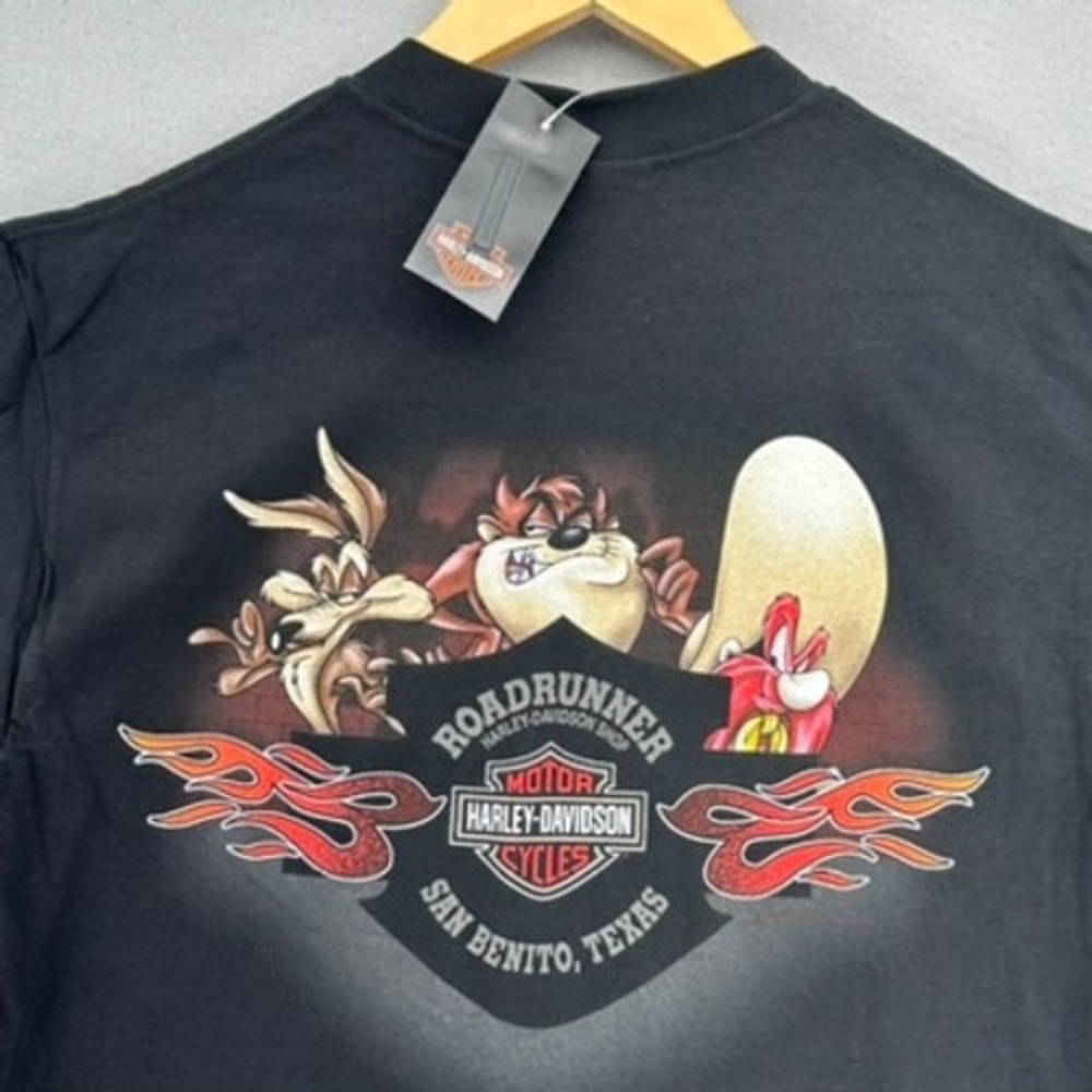 Y2K Harley Davidson Motor Cycles Taz Looney Tunes DEADSTOCK Black Shirt Men's M